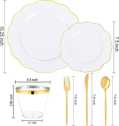 bUCLA 180PCS White and Gold Plastic Plates Disposable - Image 2