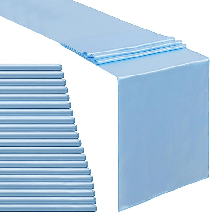 Baby Blue Table Runners 20 Pack 12x108 inch Silk Satin Smooth Fabric | Satin by B-COOL
