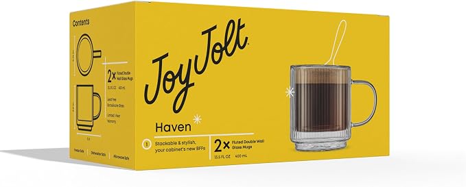 JoyJolt Haven Stackable Fluted Glass Mugs, 13.5oz Clear Mugs - Image 9