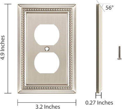 Henne Bery Sunken Pearls Heavy Duty Decorative Wall Plate Switch Plate Outlet Cover (Single Duplex, 3 Pack, Satin Nickel)