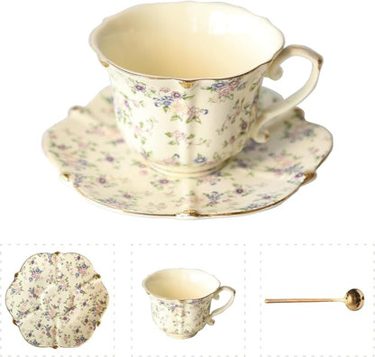 Vintage Floral Porcelain Tea Cup and Saucer Set by Unknown