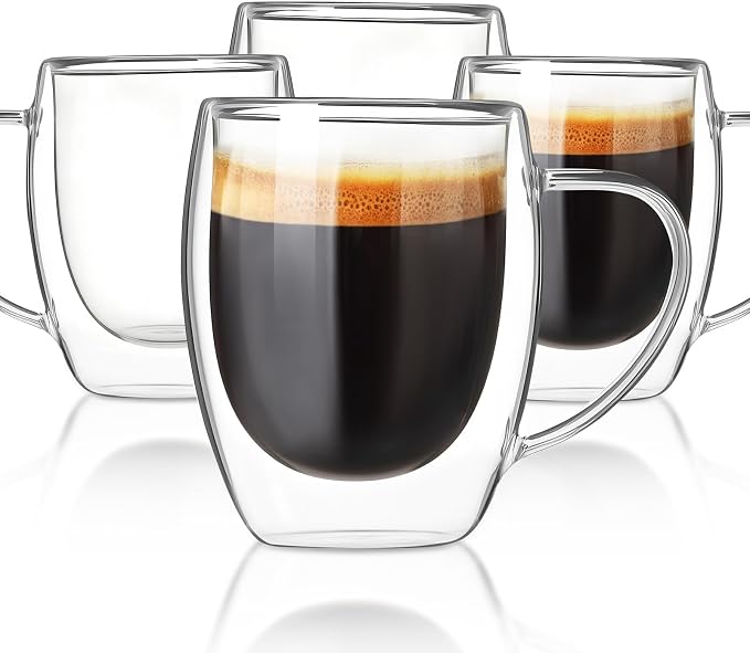 Double walled glass coffee mugs, Glass Coffee Mugs Set Of 4, Coffee Cups 12OZ | by FrutPunch