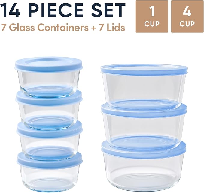 14-Piece Glass Food Storage Containers Set | 1-Cup & 4-Cup, Leakproof | - Image 2