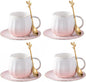 Ceramic Espresso Cups and Saucers Set of 4, 7oz Porcelain Cups by LGQ