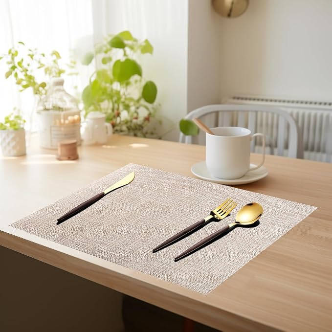 PIGCHCY Beige Placemats Set of 6 Vinyl PVC Durable Place Mats - Image 4