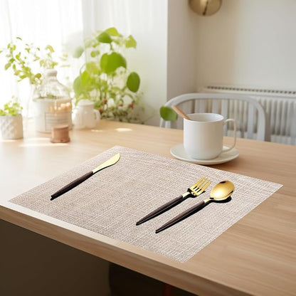 PIGCHCY Beige Placemats Set of 6 Vinyl PVC Durable Place Mats - Image 4
