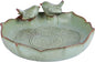 Ceramic Bird Bath Bowl with Perched Birds - Premium Outdoor Tabletop Birdbath Basin in Weather-Resistant Glaze - Usable on Ground, Deck or Tabletop