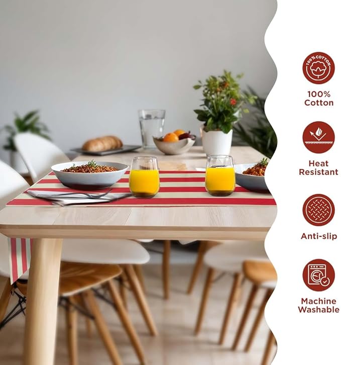 Folkulture Table Runner 90 inches Long | Vertical Striped White & Red Table - Image 3