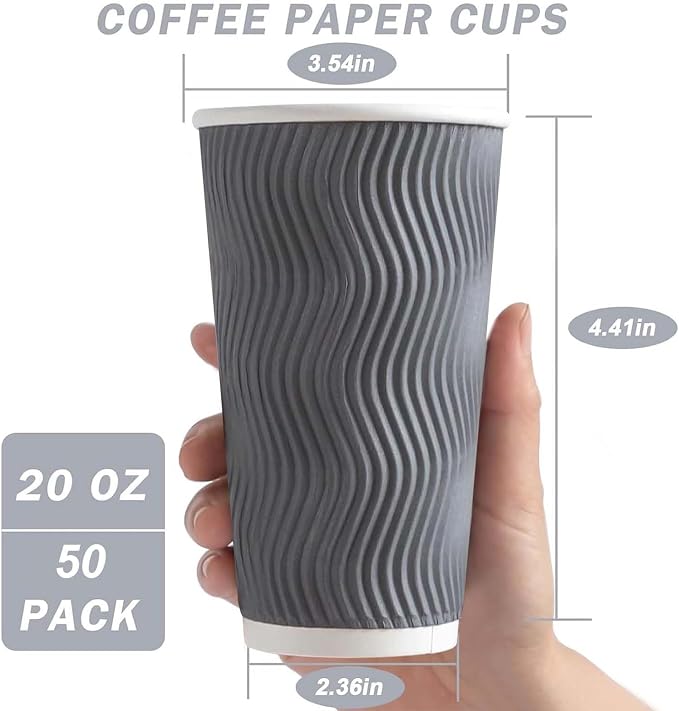 Clawsoff 50 Pack 20 oz Coffee Cups Disposable Insulated Paper Cup Gray | - Image 2