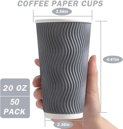 Clawsoff 50 Pack 20 oz Coffee Cups Disposable Insulated Paper Cup Gray | - Image 2