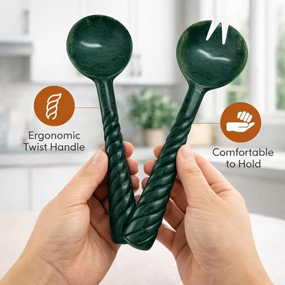 SS CRAFTS INDIA Premium 12.5" Forest Green Marbled Resin Salad Servers | Set of - Image 5