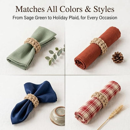 Braided Jute Napkin Rings Set of 6, Minimalist Round Woven Napkin Holders - Image 5