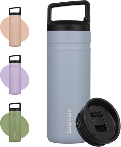 BJPKPK Insulated Water Bottle with 2 Lids,20 oz Double Wall Stainless Steel Vacuum Tumbler Travel Coffee Mug,Wide Mouth Thermal Cup,Haze Blue