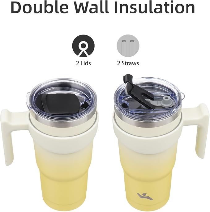 Konokyo 20 oz Tumbler with Handle and Straw, Insulated Travel Mug | Lemon; - Image 3