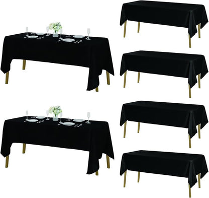 Fokitut 6 Pack Rectangle Tablecloth, 60x102 Inch, Stain Resistant and Wrinkle Polyester Table Cloth, Fabric Table Cover for Kitchen Dining, Wedding, Party, Holiday Dinner-Black