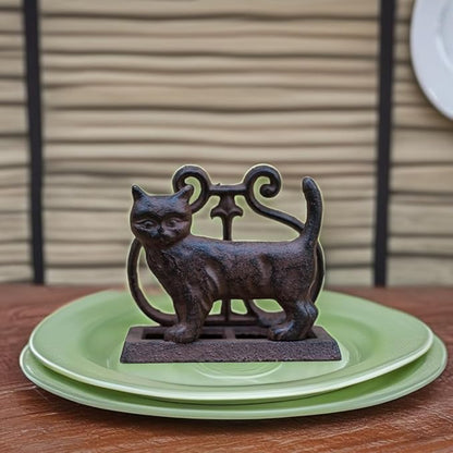 Exquisite Vintage Cast Iron Napkin Holder With Playful Standing Animal Motif - Elevate Elegance And Functionality In Your Table Setting (Cat)