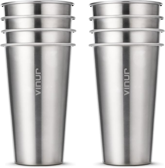 VINUR Stainless Steel Cups-20 oz Stackable Metal Drinking Glasses 8 Pcs | 20 oz by Vinur