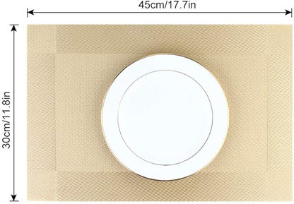 DACHUI Placemats Set of 4, Stylish Woven Place Mats for Dining Table, Washable & Durable PVC Table Mats (Gold)