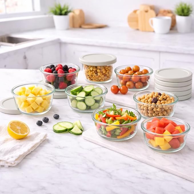 16-Piece Glass Food Storage Containers Set | 1-Cup, Leakproof | Microwave - Image 3