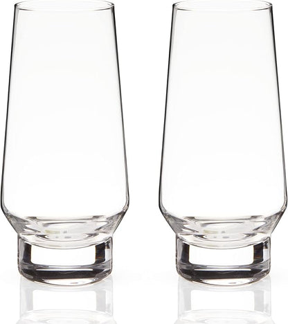 Viski Weighted Stemless Champagne Flutes - Modern Crystal Wine Martini Mimosa Cocktail Glasses Round Footed Base, Bar Fluted Glassware, Housewarming Wedding Champagne Gift - Set of 2, 9.5oz, Clear