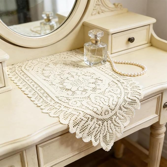 Tinsow 2 Pack Cotton Crochet Lace Rectangular Table Runner Dresser Scarf Doilies - Image 5