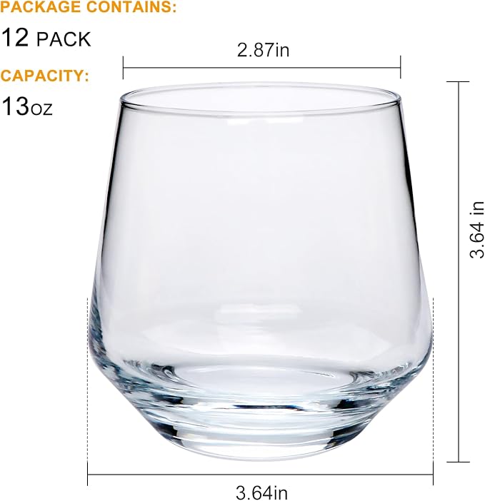 Wine Glasses Set of 12, 13 oz Heavy Base Glasses Drinking Glasses | Short Glass - Image 2