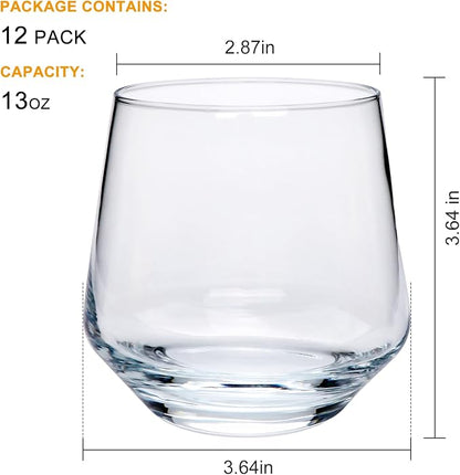 Wine Glasses Set of 12, 13 oz Heavy Base Glasses Drinking Glasses | Short Glass - Image 2