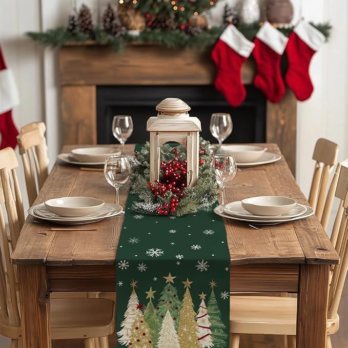 Christmas Table Runner 13x60 Inch, Xmas Trees Snowflakes Holiday Decorative - Image 3