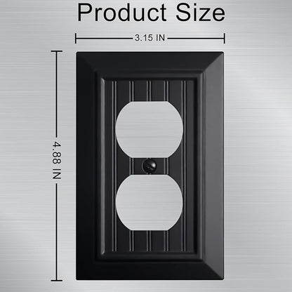 Beadboard Outlet Covers Wall Plates, Bamboo Fiber Light Switch Covers, Natural Material Electric Receptacle Decorative Switch Plate Outlet Cover Matte Black (1 Gang Duplex 4 Pack)