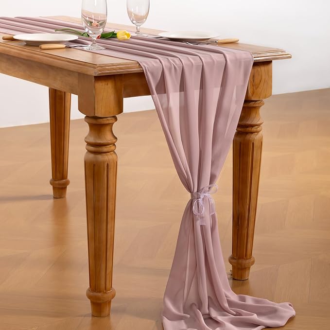 Dusty Rose Chiffon Table Runner Summer Boho Wedding Birthday Party Decor | 10ft - Image 4