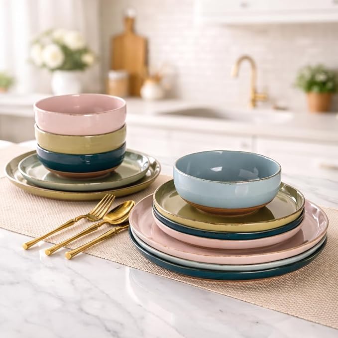 AmorArc Dinnerware Sets for 4, 12 Pieces Ceramic Plates and Bowls Set | Scratch - Image 5