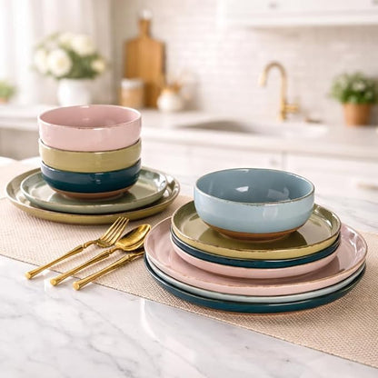 AmorArc Dinnerware Sets for 4, 12 Pieces Ceramic Plates and Bowls Set | Scratch - Image 5