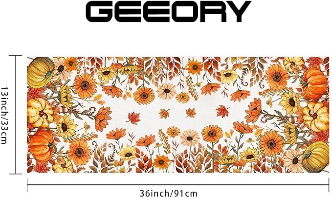 Fall Pumpkins and Sunflowers Table Runner 13x36 Inch, Maple Leaves Farmhouse - Image 2