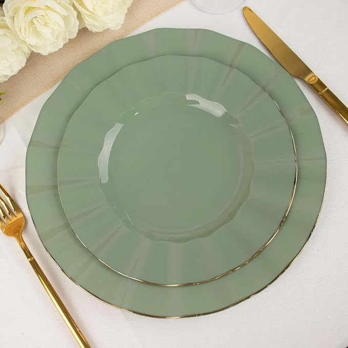 Efavormart 9" Salad Plates – Set of 10 Plastic Dusty Sage Green Round by efavormart