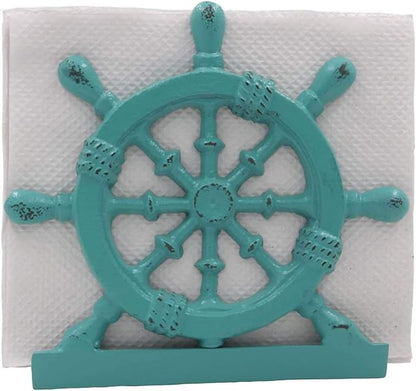 THDC Nautical Napkin Holder, Lunch, Dinner, Nautical Collection Napkin Holder, Made of Metal (Wheel Distressed Green)