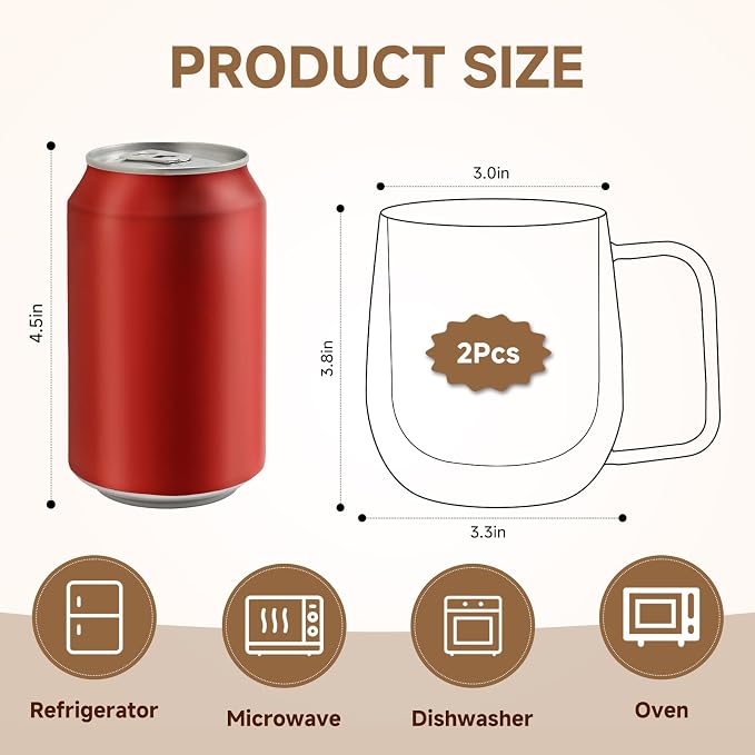Aurzen 2 Pack Double Walled Glass Coffee Mugs - Image 4