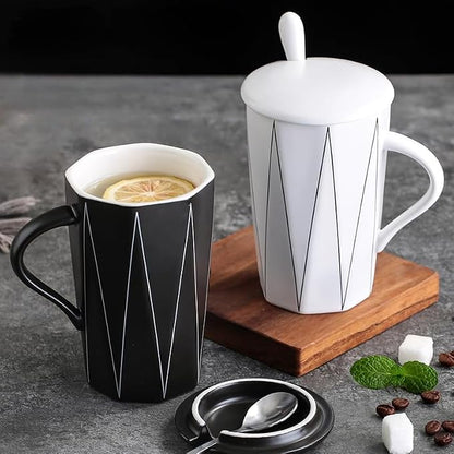 Ceramic Coffee Mug with Lid and Spoon, 13 oz Thick Heavy Coffee Cup - Image 4