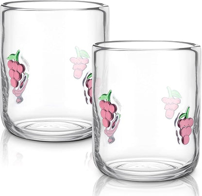 Icon Juice Glasses, 14oz Stemless Wine Drinking Juice Glass Cup for Valentine Party Supplies Gift(2 Pcs,Grape)