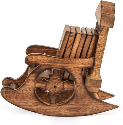 Wooden Coasters Set of 6 (Unique Chair Design) - Wood Coasters for Drinks - Square Design is Perfect for Coffee Table, Dining Table & Bar Use - Premium Drink Coasters Small Size