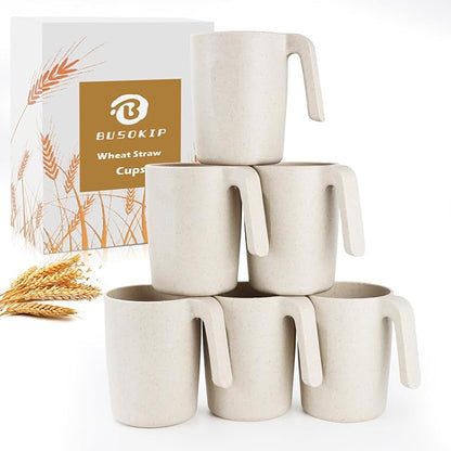 Coffee Mugs Set of 6, Wheat Straw Cups 16 oz, Resuable Plastic Coffee Cups by BUSOKIP