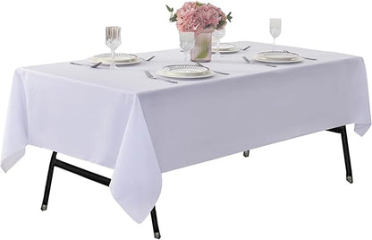 2-Pack 60x60 inch White Table Cloths, Solid Stain and Wrinkle Resistant Tablecloth, Premium Plain Weave Polyester Fabric Rectangle Table Linen Covers for Hotel, Banquet