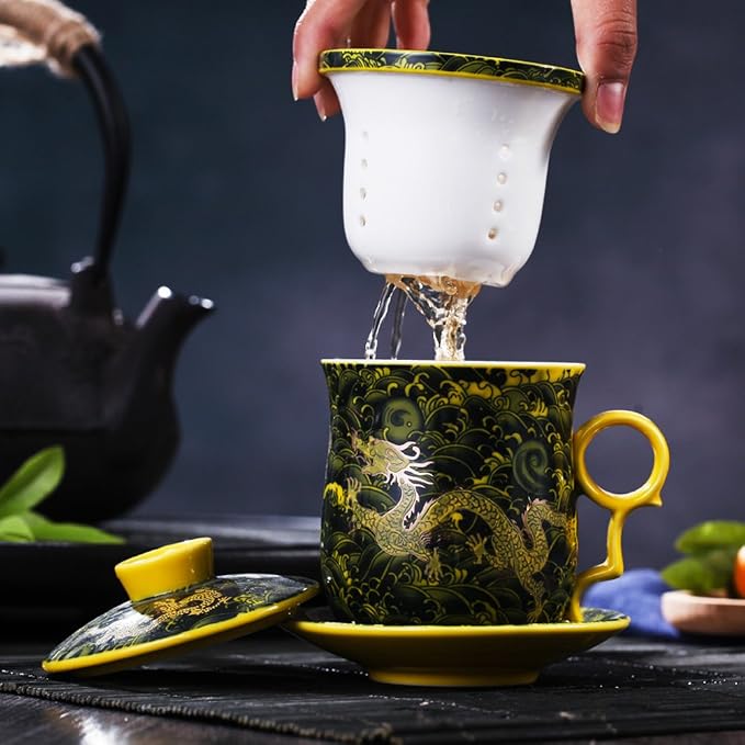 Porcelain Tea Cup with Infuser Lid and Saucer Sets - Image 2