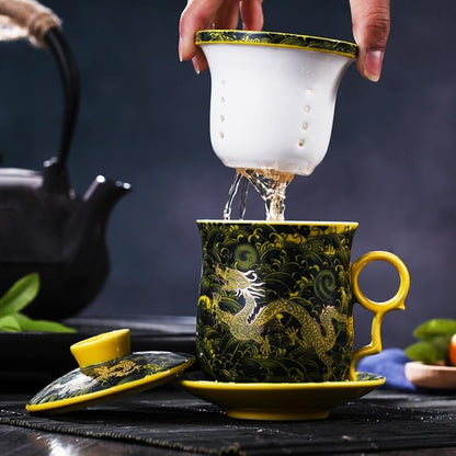 Porcelain Tea Cup with Infuser Lid and Saucer Sets - Image 2