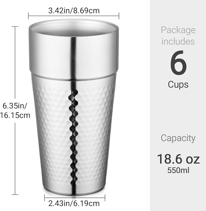 Beasea Stainless Steel Cups 19 oz, 6 Pack Large 18.6oz 550ml Stainless Steel - Image 2