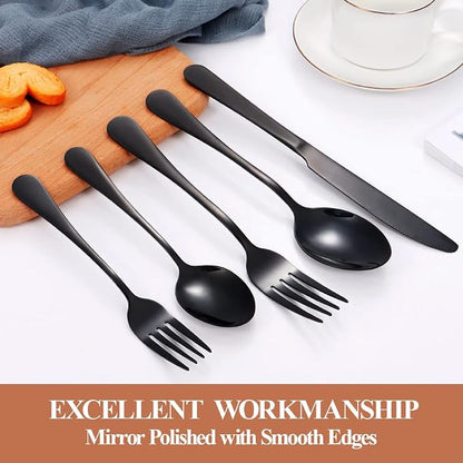 20 Pcs Black Silverware Set for 4, Food Grade Stainless Steel Flatware Set - Image 4
