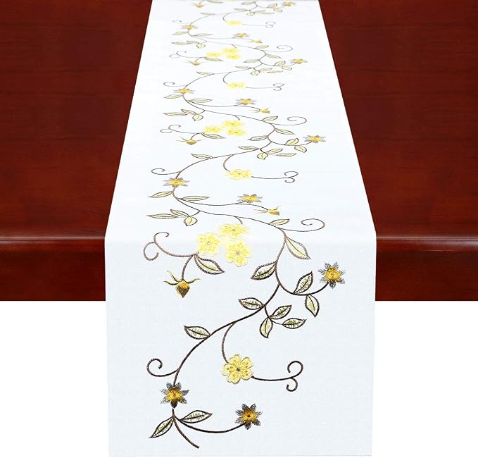 Double Thickness Rustic Embroidered Floral Table Runners by Simhomsen