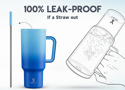 Meoky 40oz Tumbler with Handle, Leak-proof Lid and Straw, Insulated Coffee Mug - Image 3