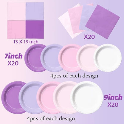 CMUSKO Butterfly Birthday Decorations-60Pcs Purple and Pink Plates and Napkins - Image 4
