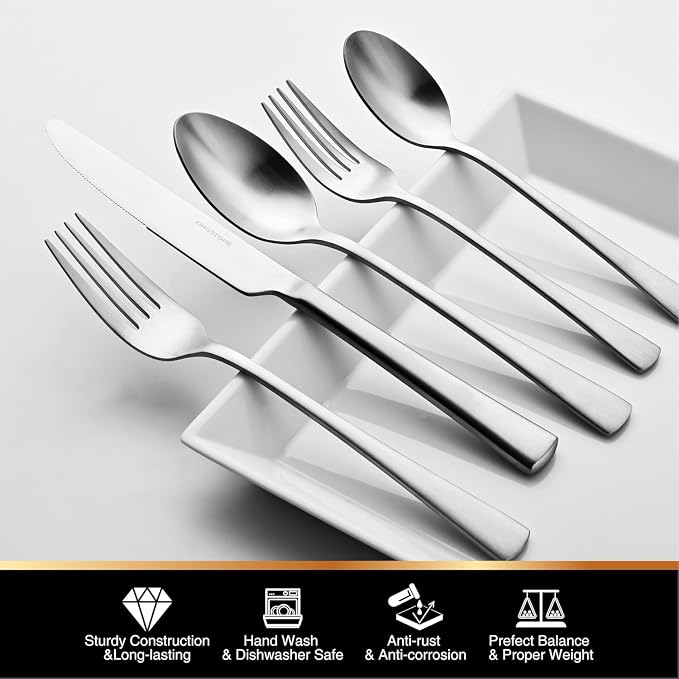 18/10 Flatware set for 12, 60 Piece Matte Stainless Steel Silverware Set | - Image 4