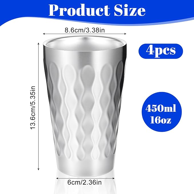 JIEYAO 4 Pack Stainless Steel Cups, 16oz Double Wall Insulated Tumblers - Image 2